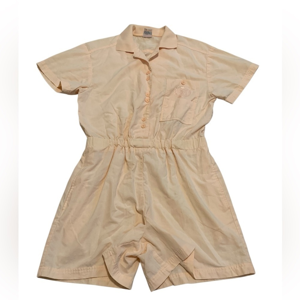 Vtg 80s/90s Lady Foot Locker Peach Romper Jumpsuit Shorts Collared M